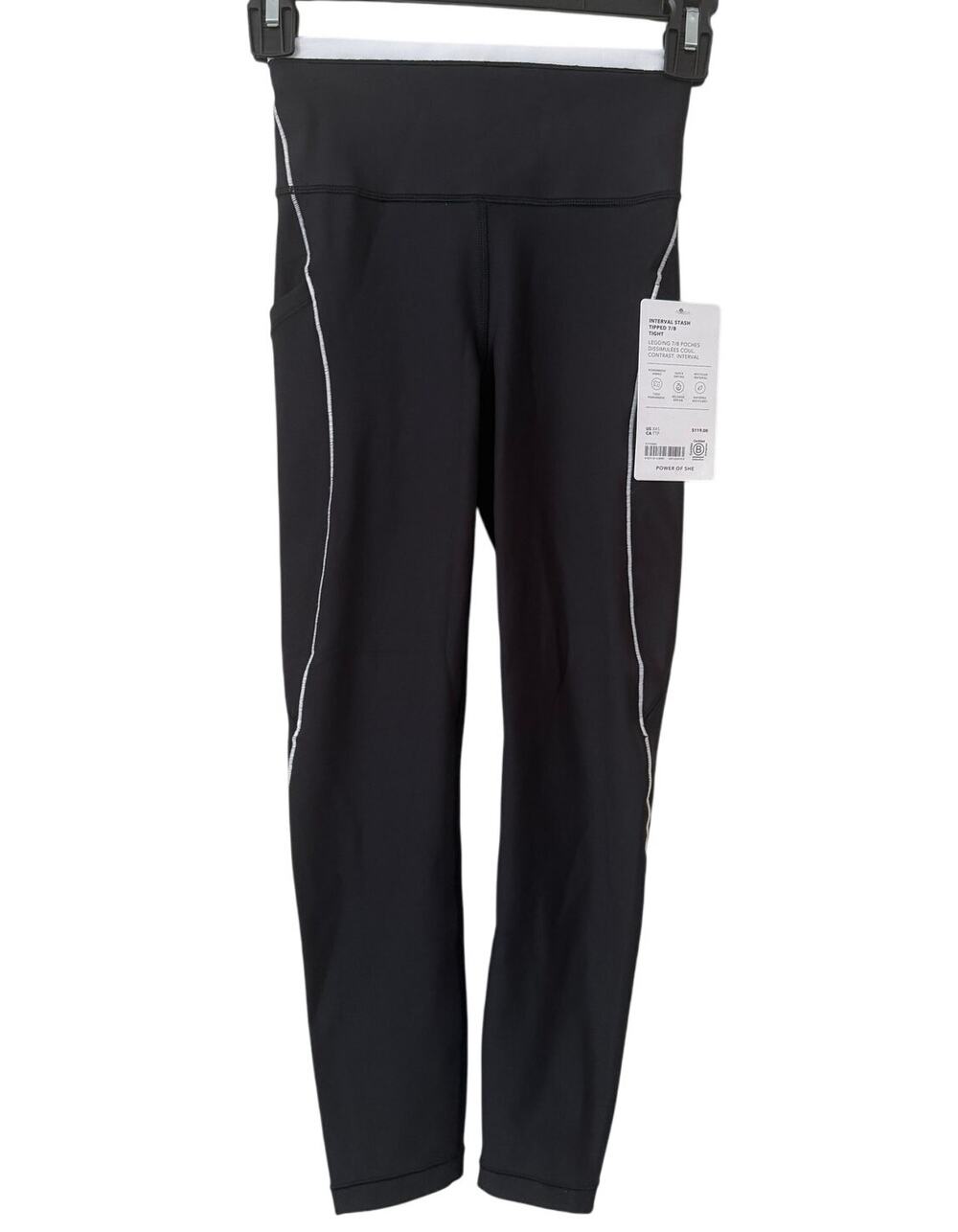 Athleta Black Interval Stash Tipped 7/8 Tight Leggings Size XXS Athleisure NEW